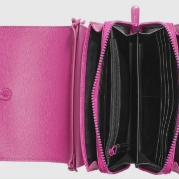 NWT KARL LAGERFELD Paris Lourdes leather chain crossbody bag wallet CACTUS PINK - Picture 6 of 13